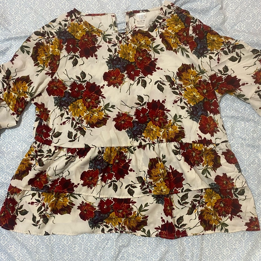 Time and Tru Floral Blouse - Red, Yellow, Cream